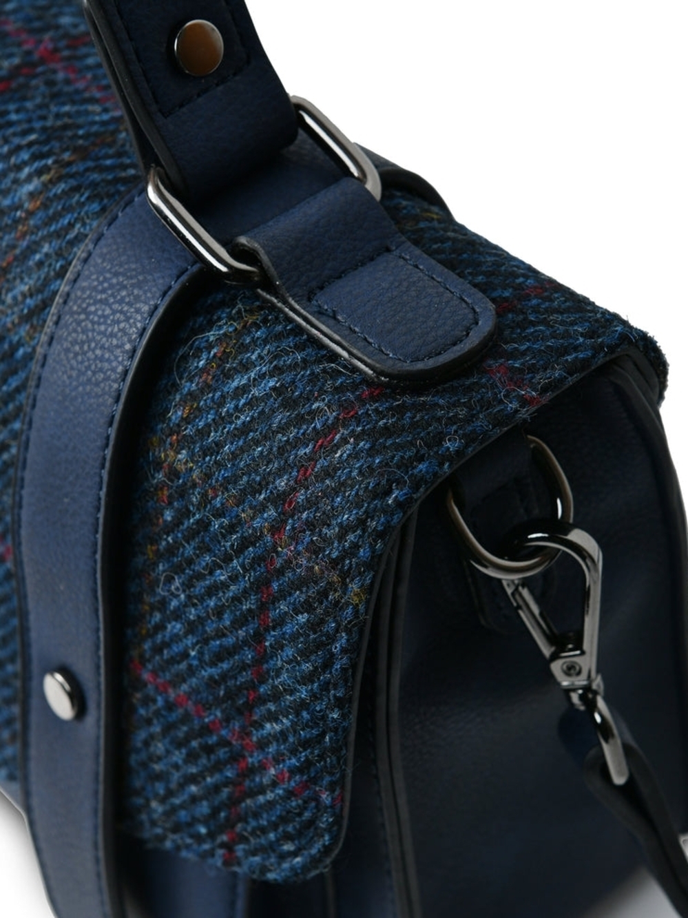 Harris Tweed Mefium Satchel - Blue Over-Check - Picture 2 of 5